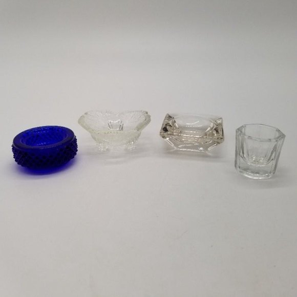 Vintage Glass Salt Dips Cellar Cobalt Clear Serveware Dining Home Kitchen Decor - Picture 1 of 7